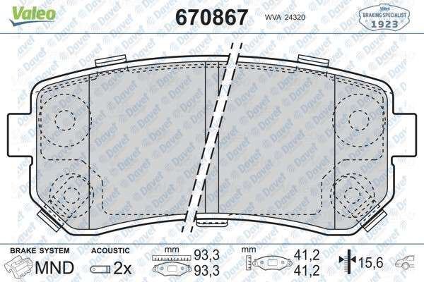 VALEO 670867 Arka Fren Balatasi Hyundai Accent Era/Hyundai I20/Hyundai I30/Hyundai Ix35 1.6/1.7d/2.0d/2.0 01/10> Hyundai Creta 2.0 01/16> Hyundai Kauai 1.0/1.6 07/17> Hyundai Kona 1.0/1.6 07/17> Hyundai Tucson 2.0 01/10 - 07/13 Kia Optima 2.4 09/15> Kia Picant
